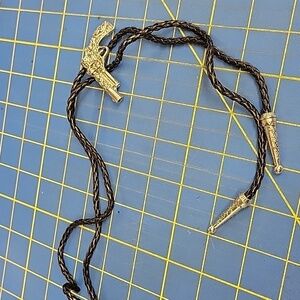 Bolo Gun Pistol Silver Tone Black Braided Pleather Western